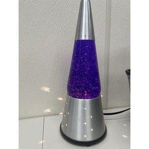 Vintage Lava Lite Silver Motion Glitter Lamp Starlight Base Purple Wizard Stars
